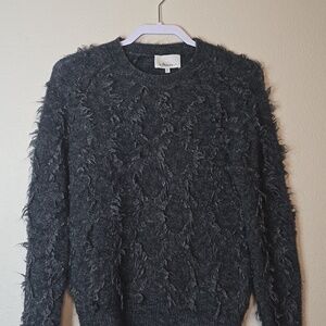 Phillip Lim Mohair Wool Blend  Diamond Fringe Textured Charcoal Grey Sweater S.